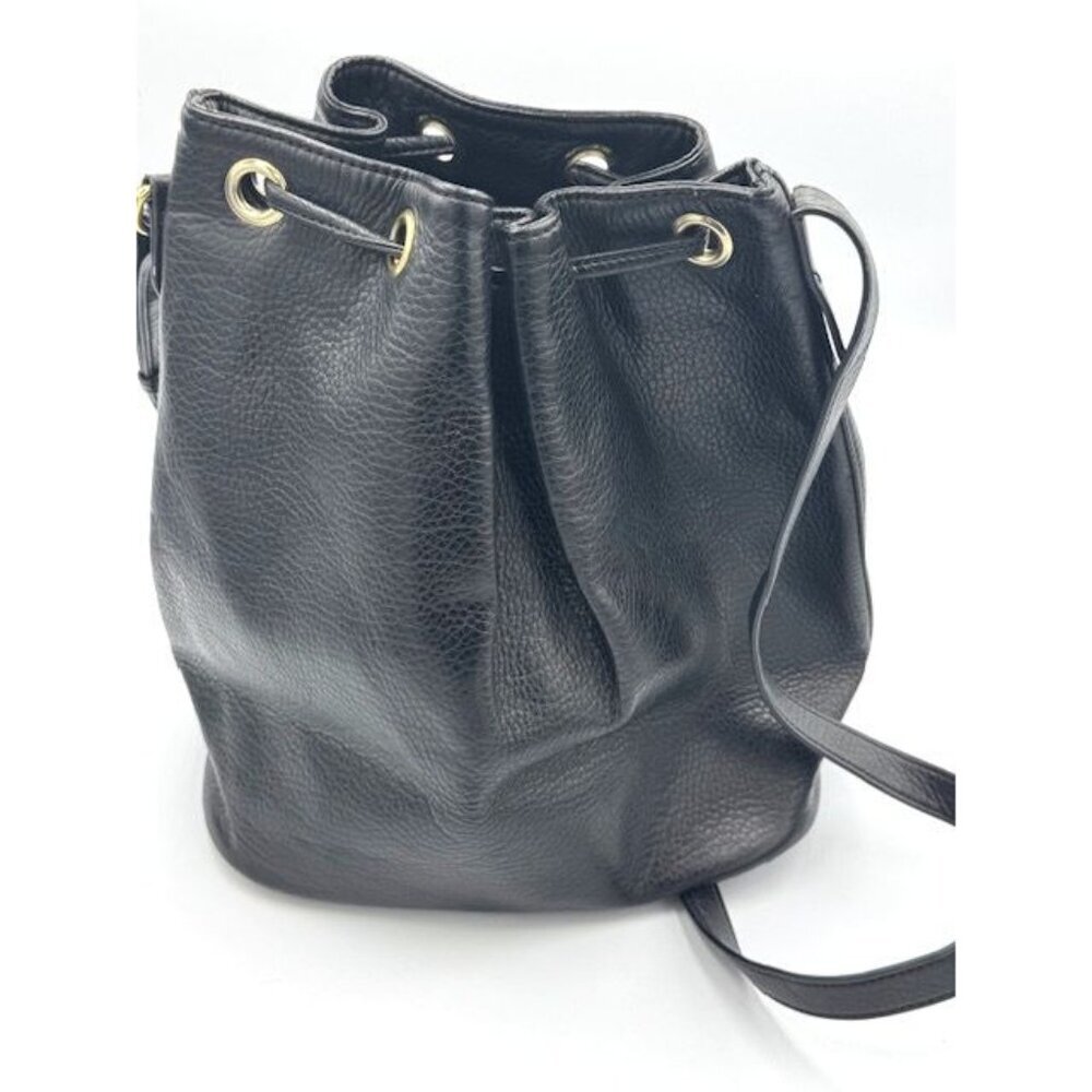 EUC Old Navy Modern Black Leather Bucket Bag With Gold-Tone Grommets - Picture 5 of 8